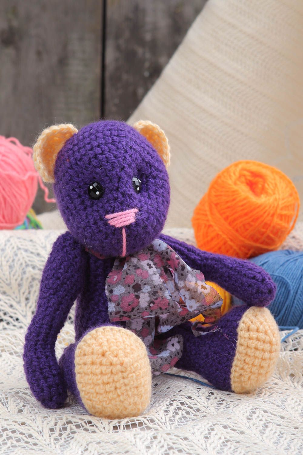 Handmade Kleinkinder Spielzeug Häkel Kuscheltier Geschenk Idee Bär violett foto 1