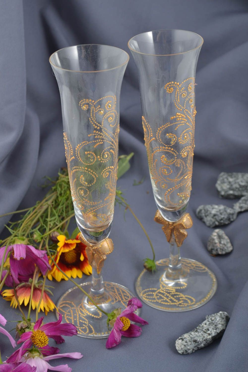 Trinkgläser Set Trinkglas farbig Glas mit Fuß handgemachtes Geschirr bemalt foto 1