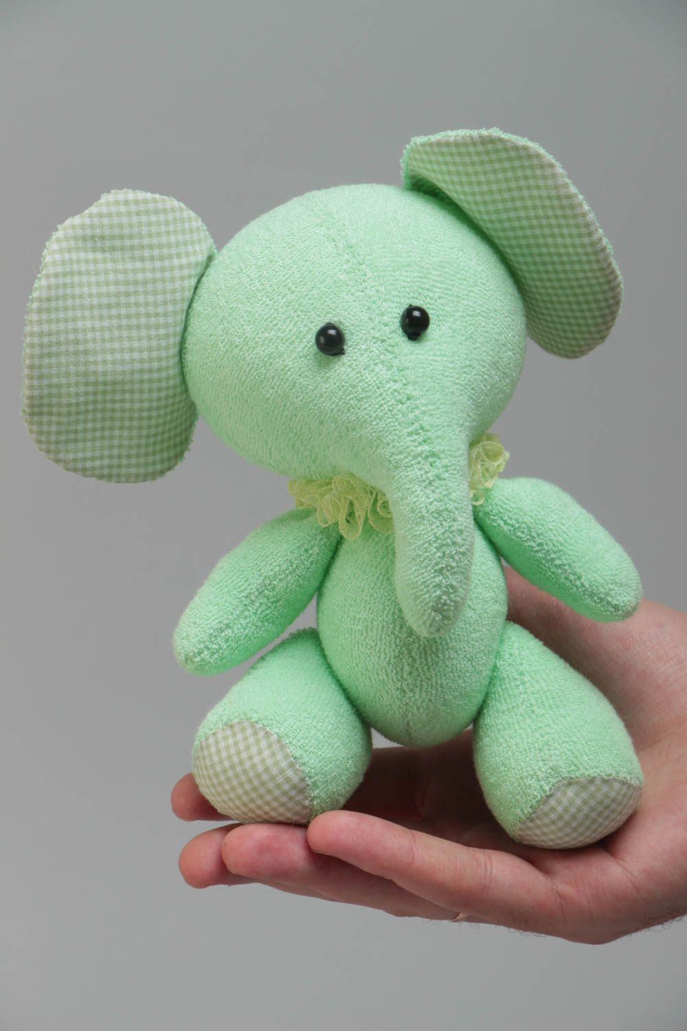 Handmade small designer fabric soft toy of mint color elephant for children photo 5