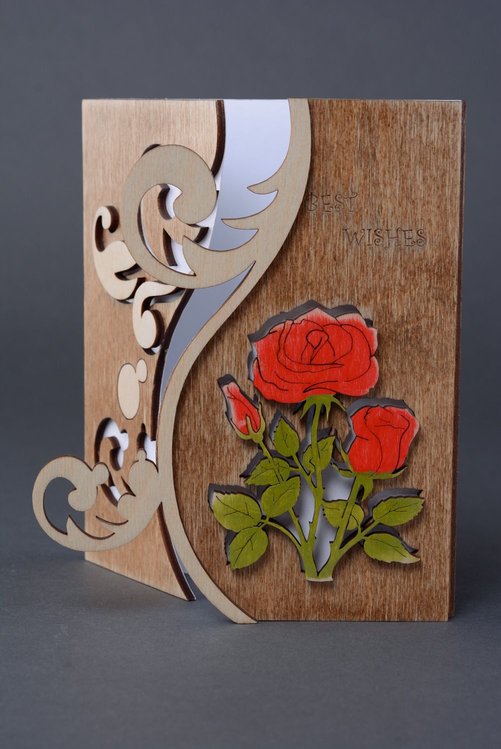 Beautiful plywood greeting card with flowers photo 1