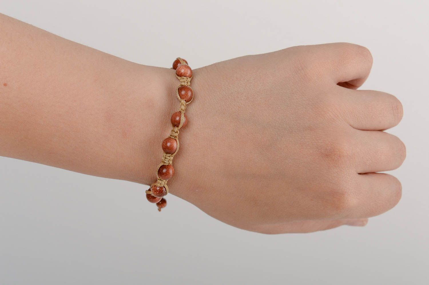 Beautiful handmade designer brown macrame woven bracelet with natural stone photo 5