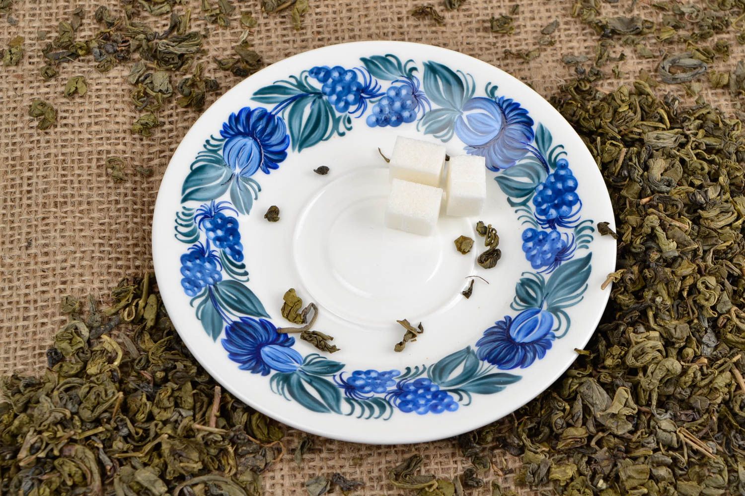 Soucoupe ronde Petite assiette fait main céramique blanc bleu Service vaisselle photo 1