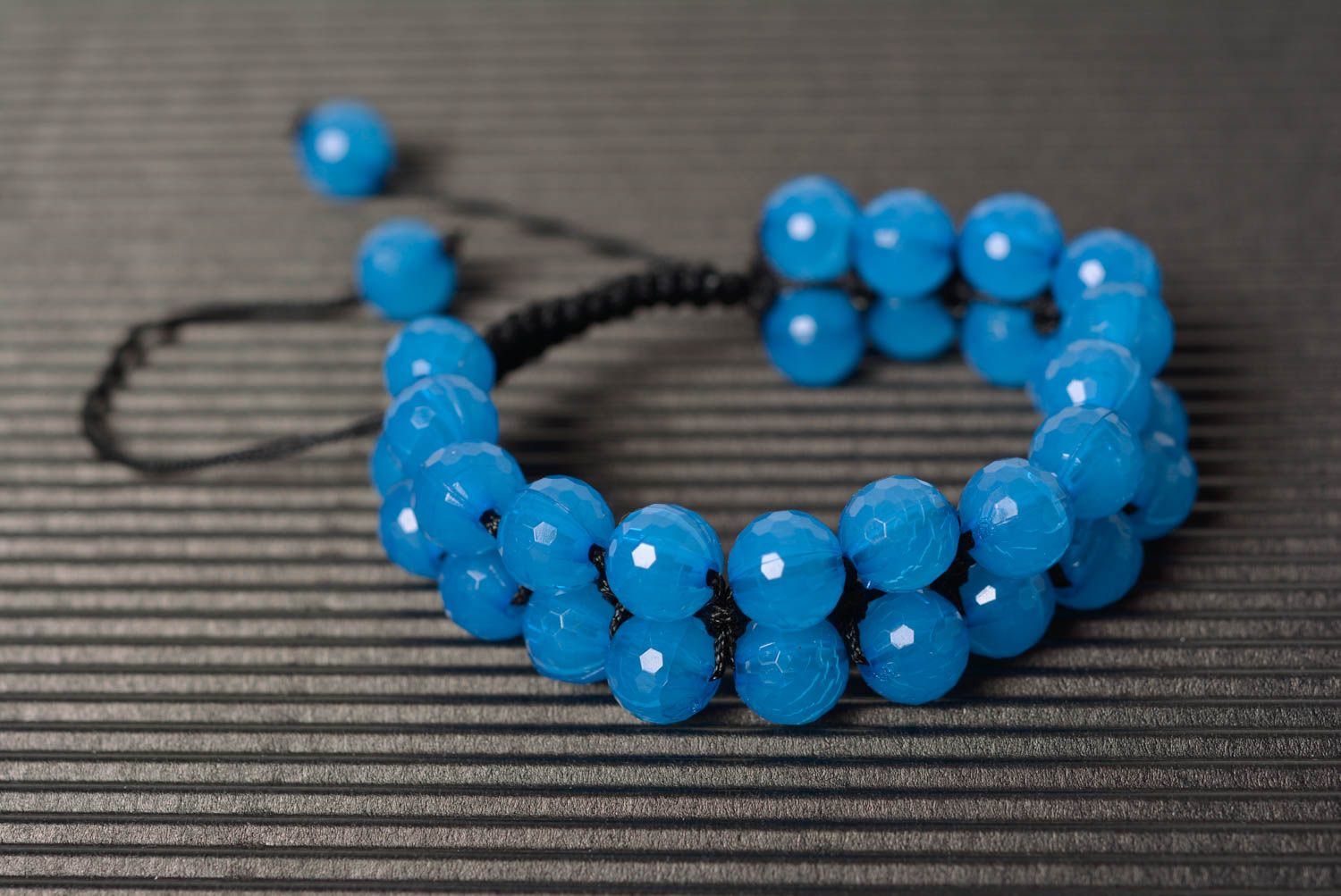 Blue bracelet made of acrylic beads using macrame technique handmade jewelery photo 1