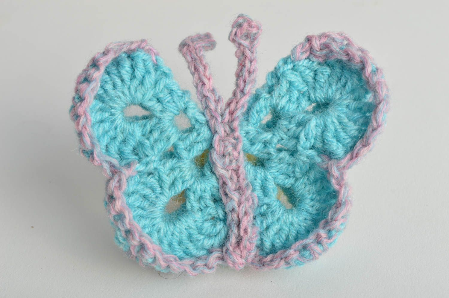 Beautiful small handmade designer children's blue crochet scrunchy Butterfly photo 2