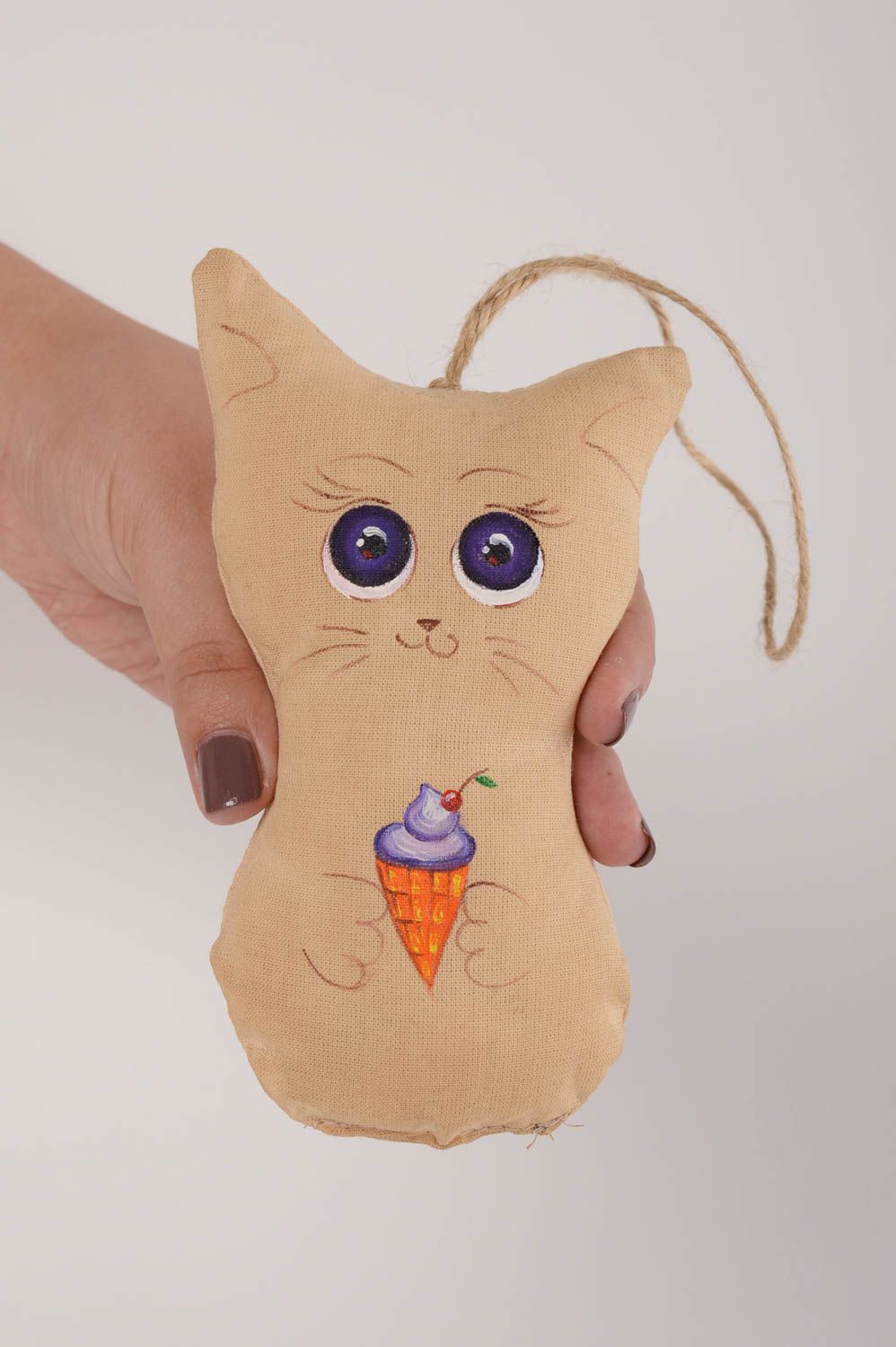 Декор для дома ручной работы мягкая игрушка кот с мороженым мягкая подвеска фото 5