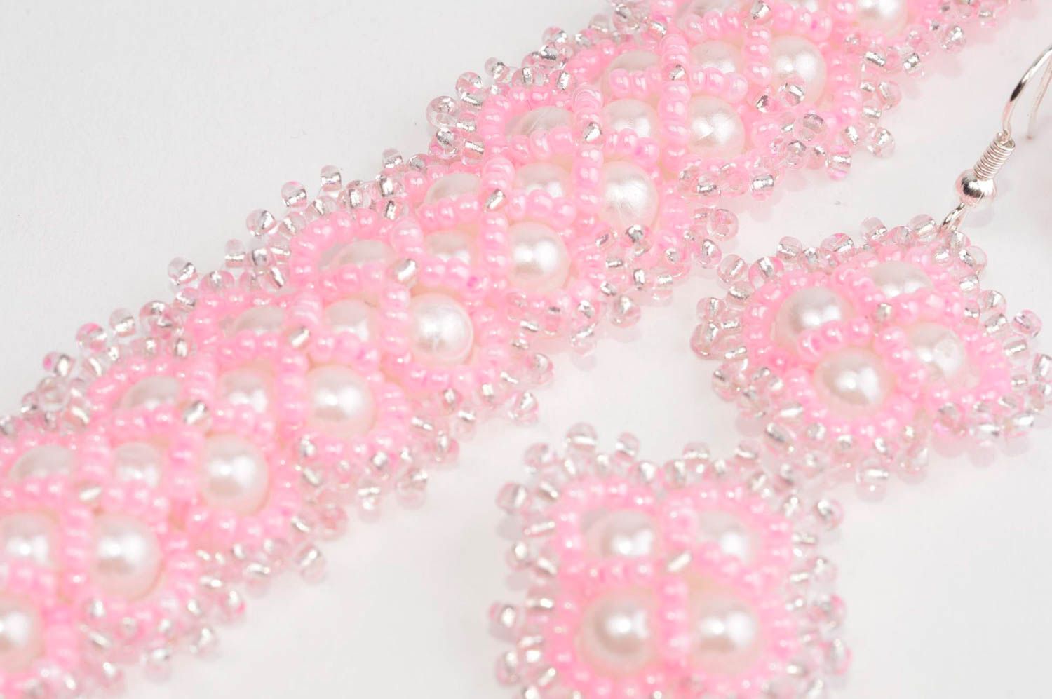 Mode Schmuck Set handmade Schmuck Rocailles Armband und Ohrringe für Damen rosa  foto 5