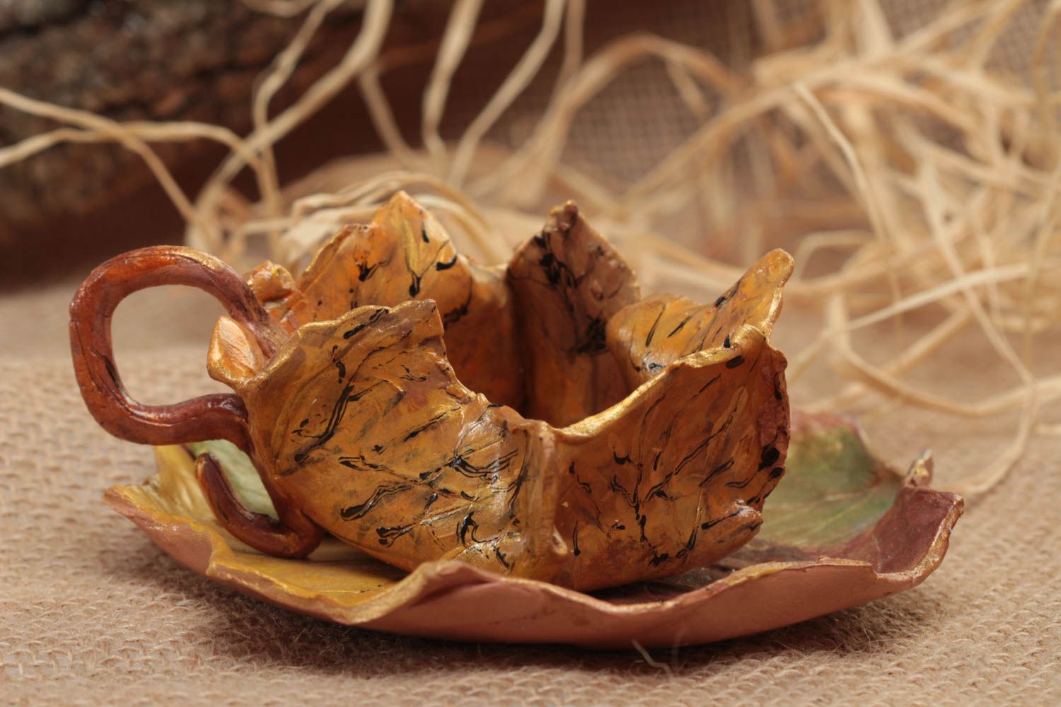 Handmade Kerzenhalter aus Ton Teelichthalter bunt Deko Teelichthalter Blätter foto 1