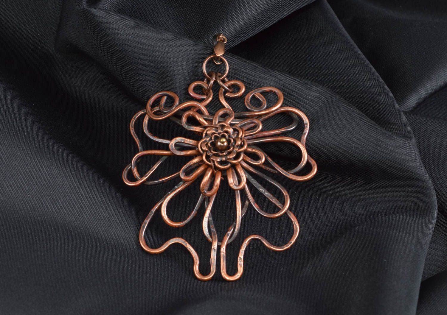 Copper pendant handmade jewelry forged flower gift for women photo 1