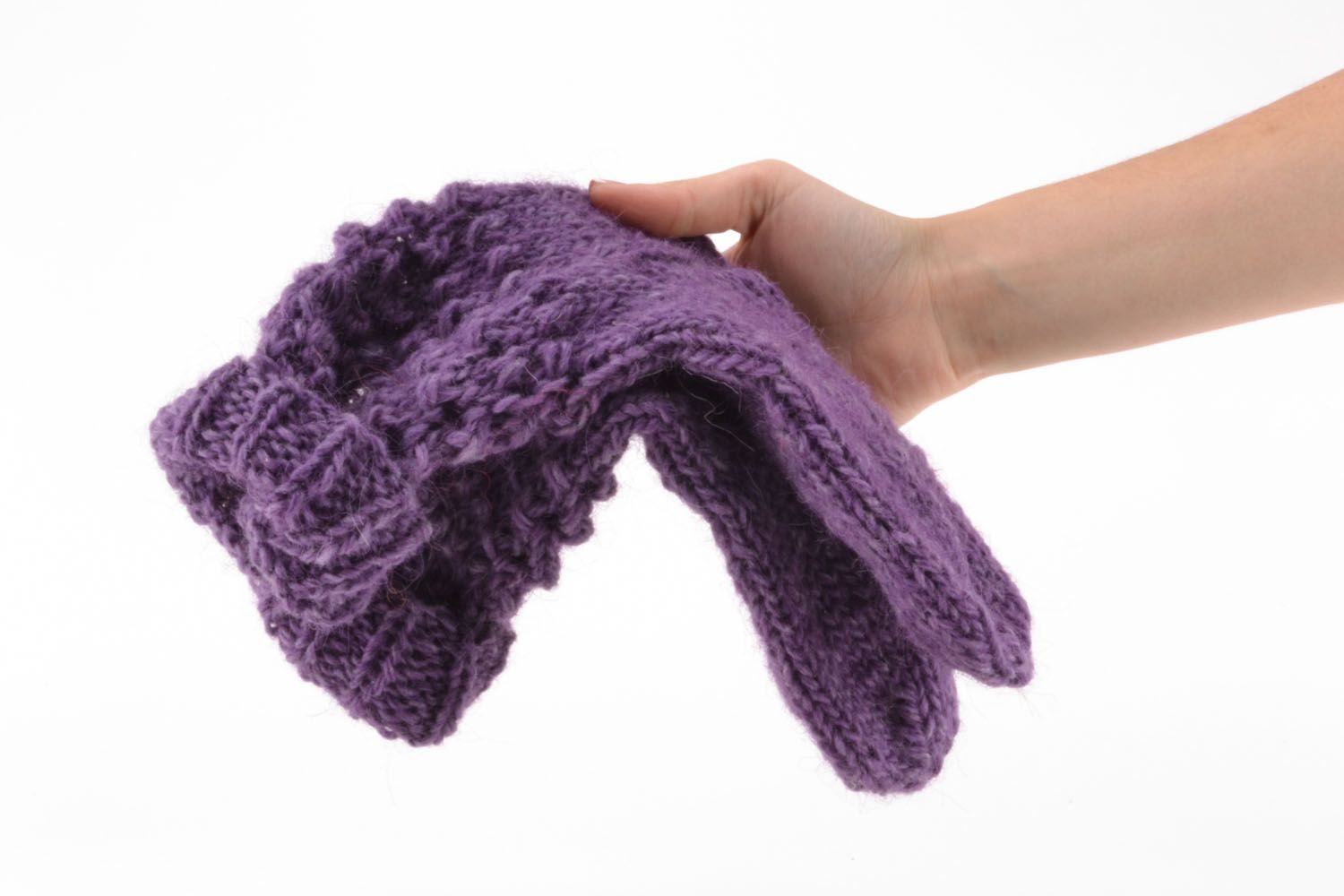 Calcetines de lana tejidos a mano de color violeta	 foto 5