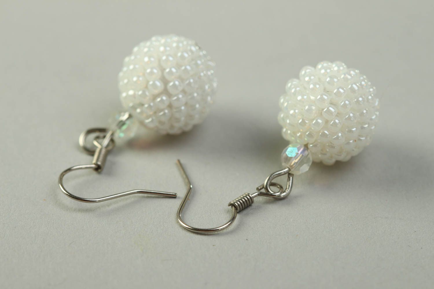 Handmade beautiful earrings festive white earrings designer accessory photo 4