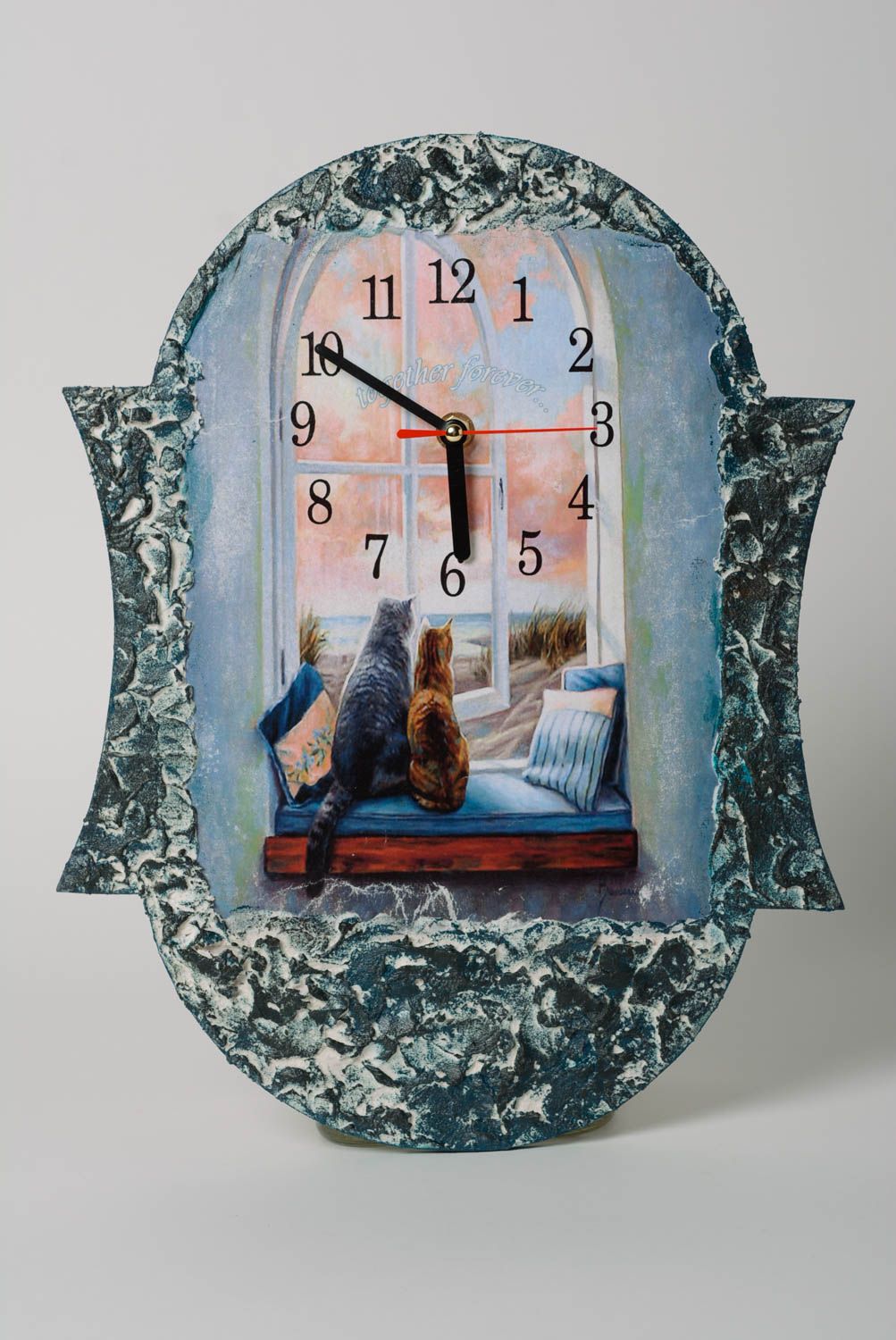 Reloj de pared original hecho a mano de decoupage inusual bonito estiloso  foto 1
