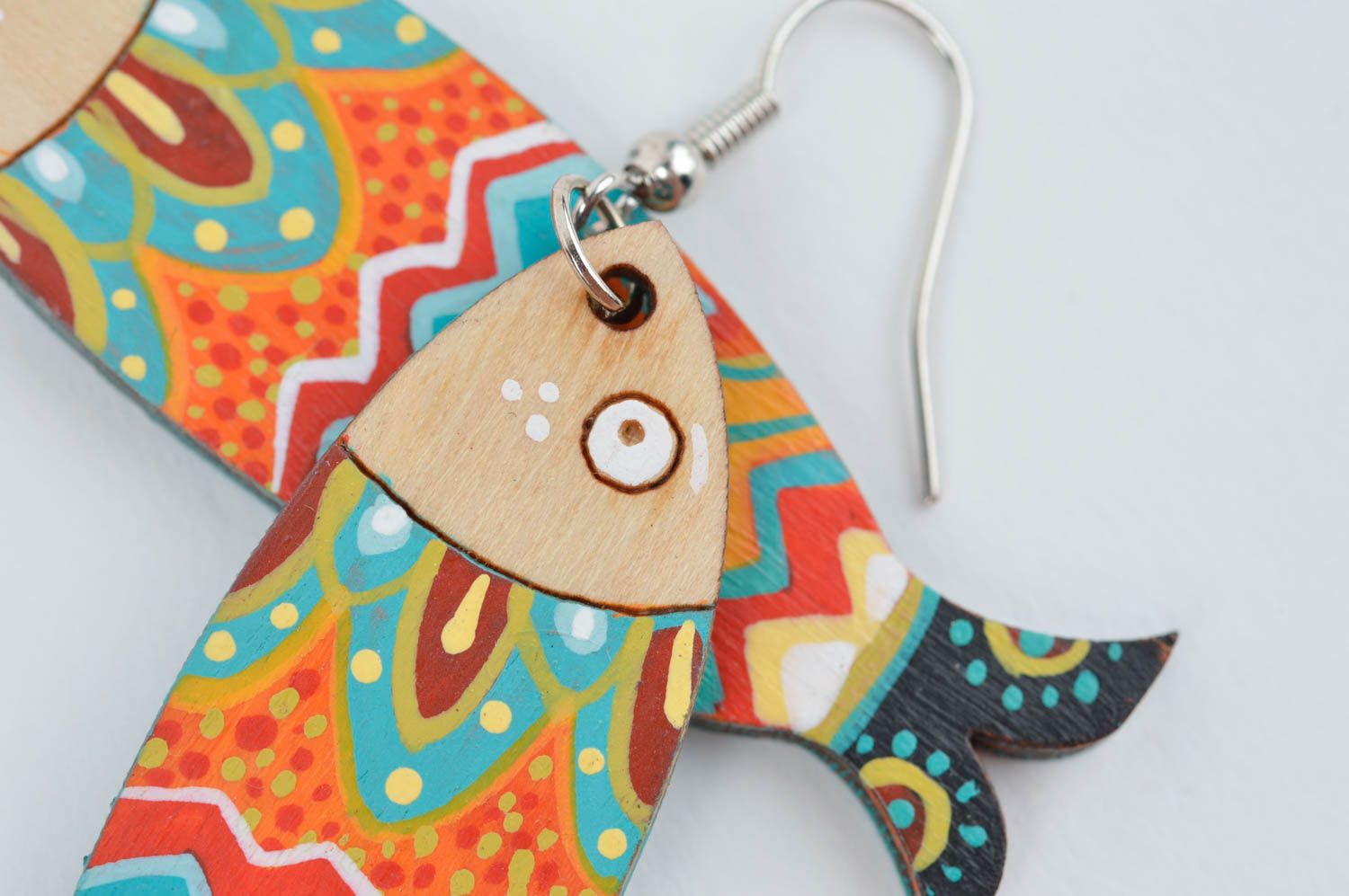 Handmade Fisch Ohrringe Accessoires für Frauen Ohrringe aus Holz groß  foto 4