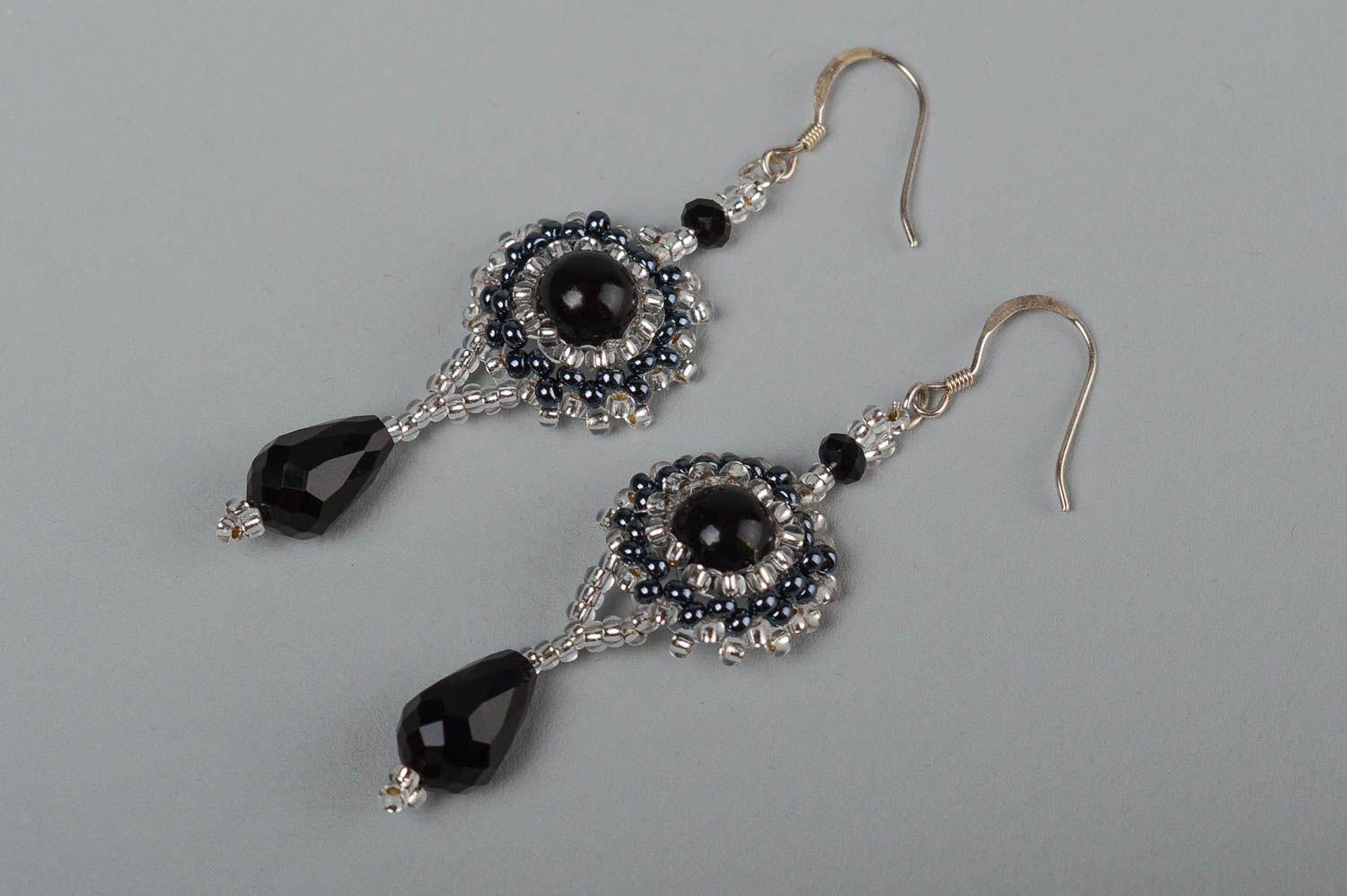 Evening earrings handmade black earrings crystal earrings designer accessories photo 2