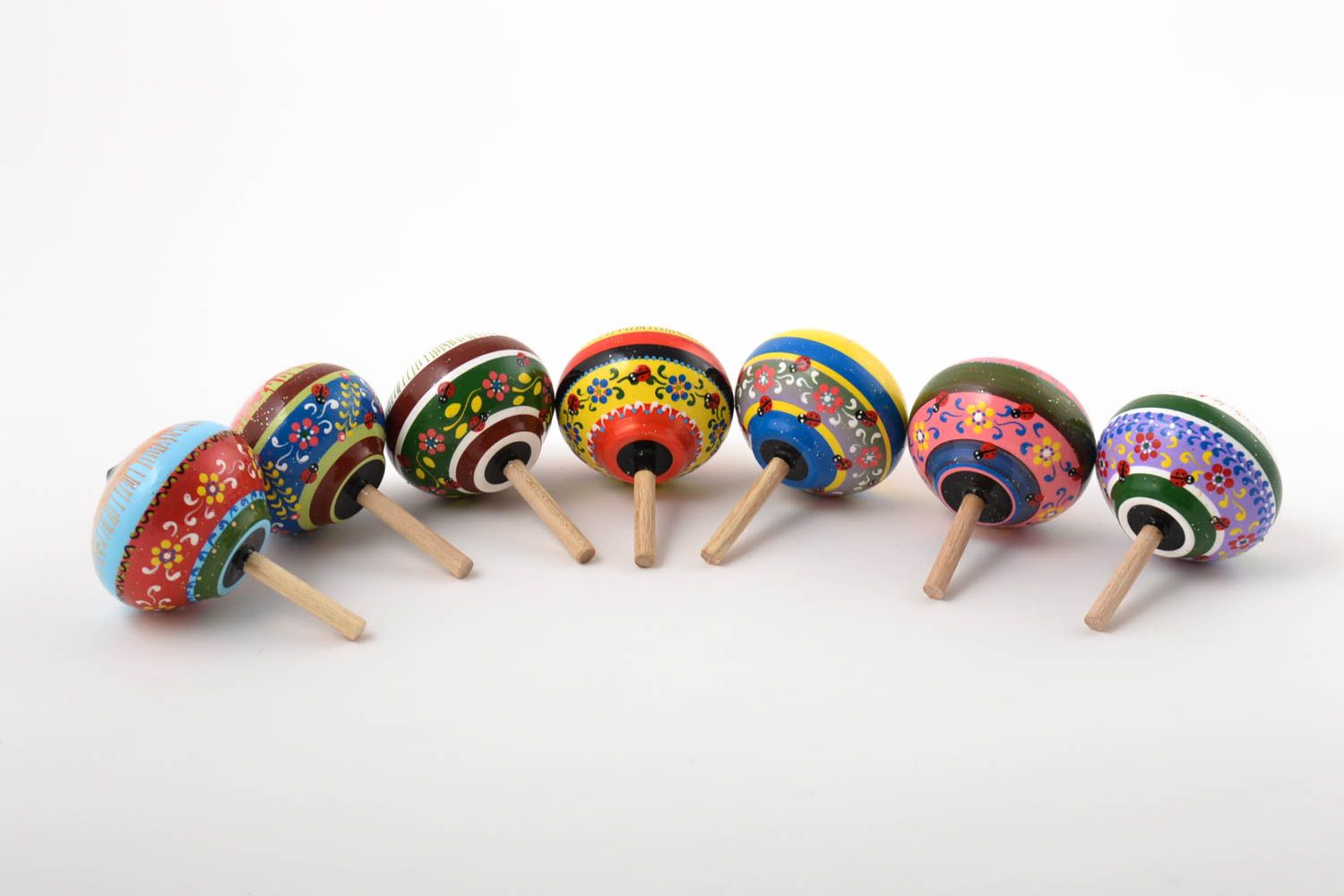 Jouets Toupies en bois de hêtre fait main 7 pièces Cadeau enfant peintes photo 3