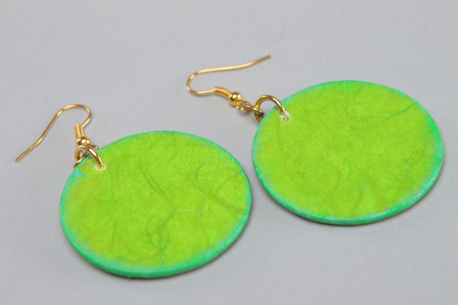 Handmade polymer clay earrings with print coated with epoxy resin Peacock photo 3