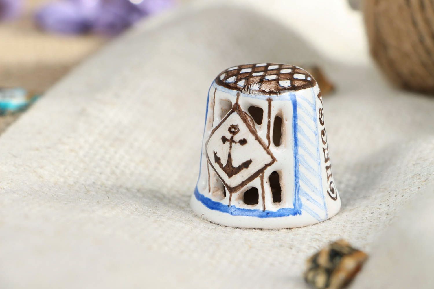 Ceramic Thimble with Anchor Pattern photo 5