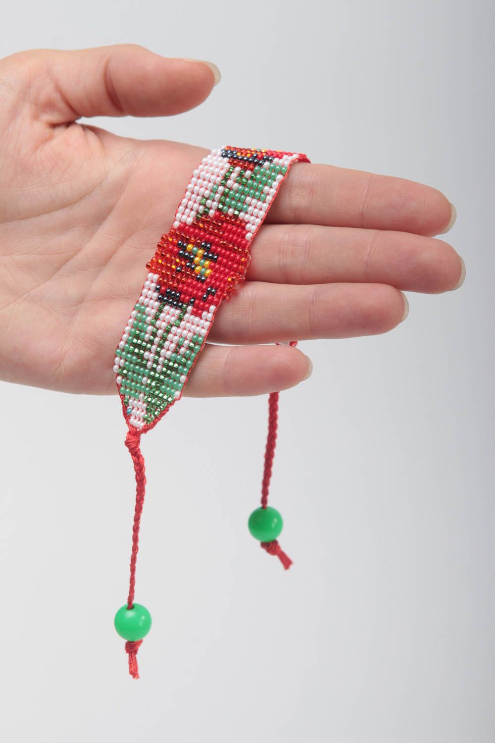 Bracelet ethnique Bijoux fait main Accessoire femme en perles de rocaille pavots photo 5