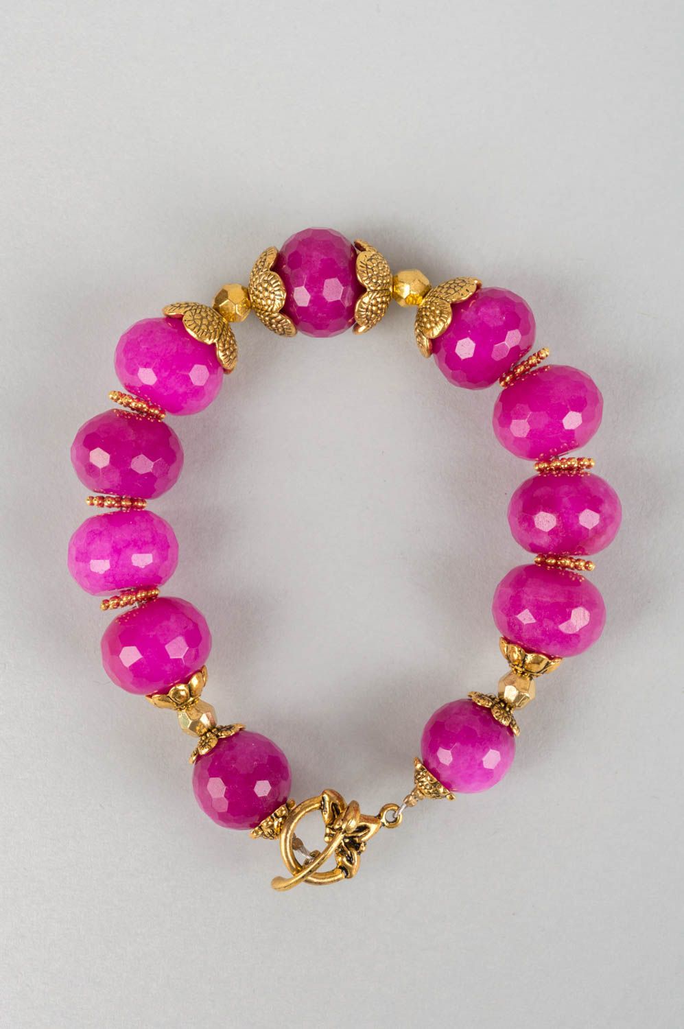Beautiful stylish massive handmade designer brass bracelet with quartz beads photo 2