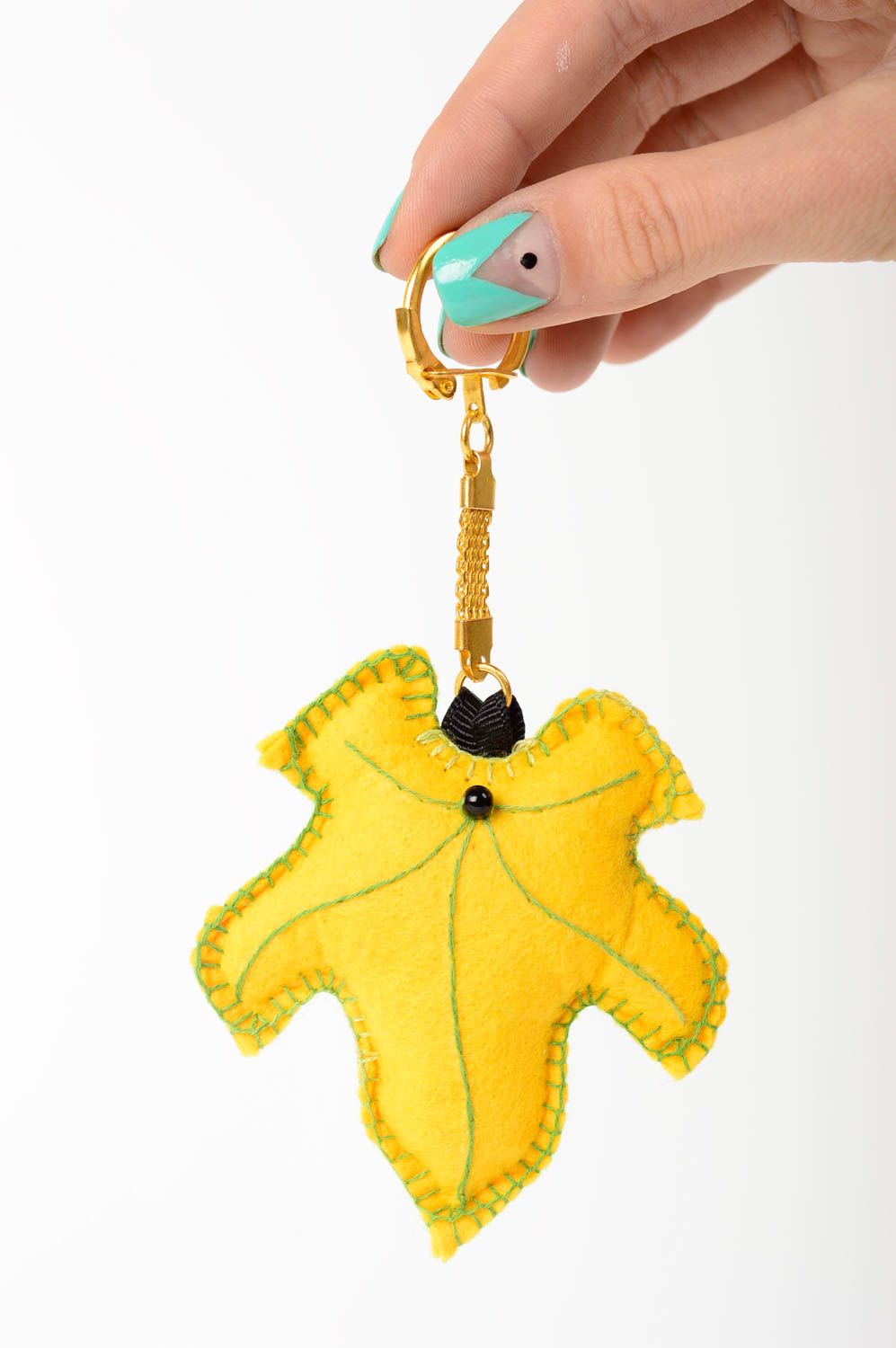Textil Schlüsselanhänger Blatt in Gelb originell grell handmade aus Filz foto 4