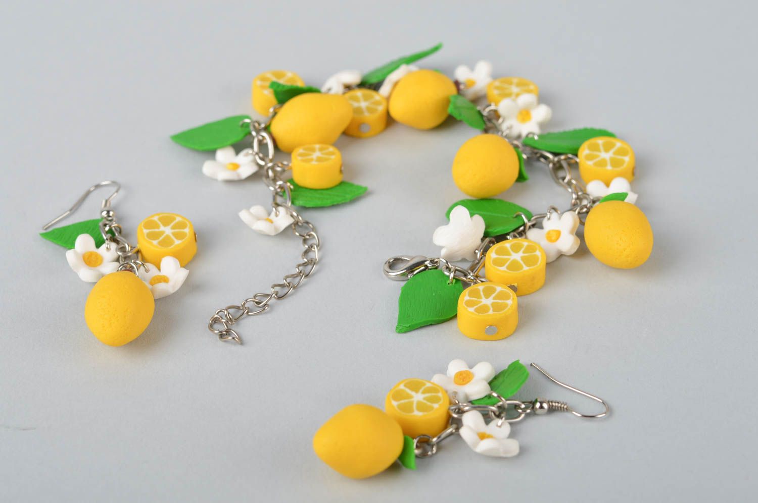 Lemon charms chain bracelet and earrings for teen girls photo 2