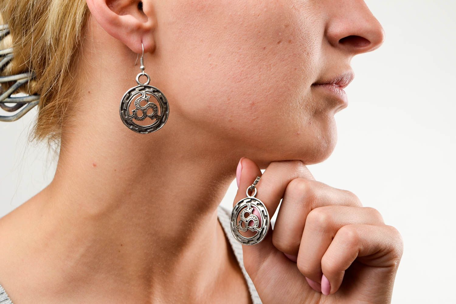 Anhänger für Halskette handmade große Ohrringe Damen Schmuck Set Metall Schmuck foto 1