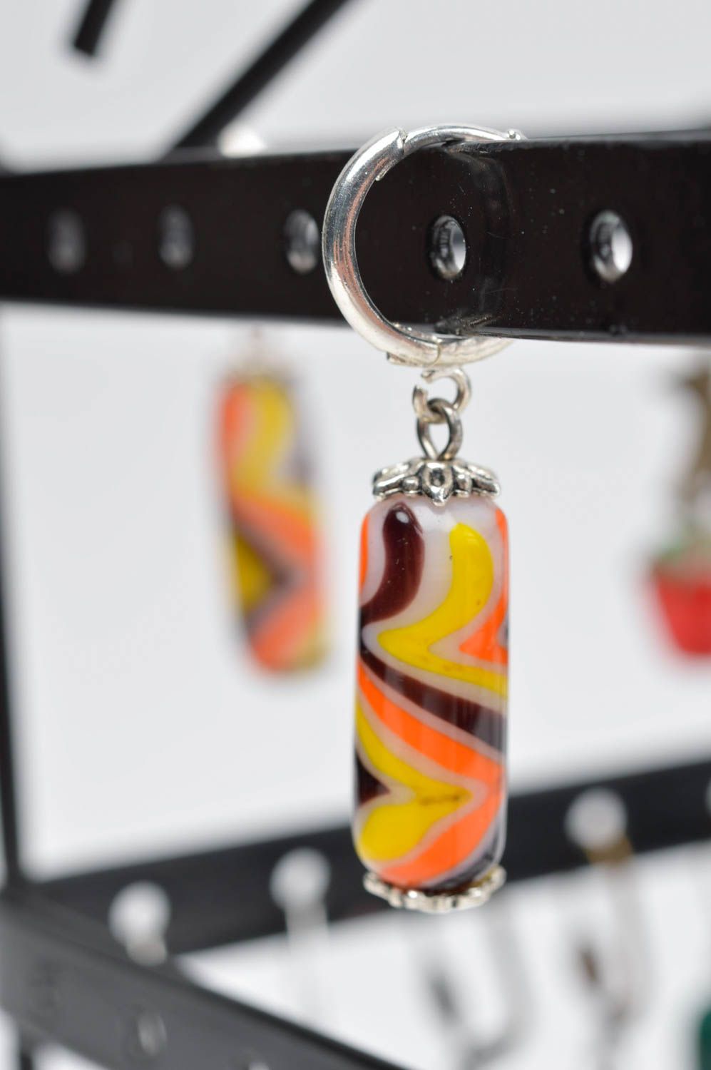 Серьги ручной работы дизайнерское украшение серьги из стекла разноцветные фото 1