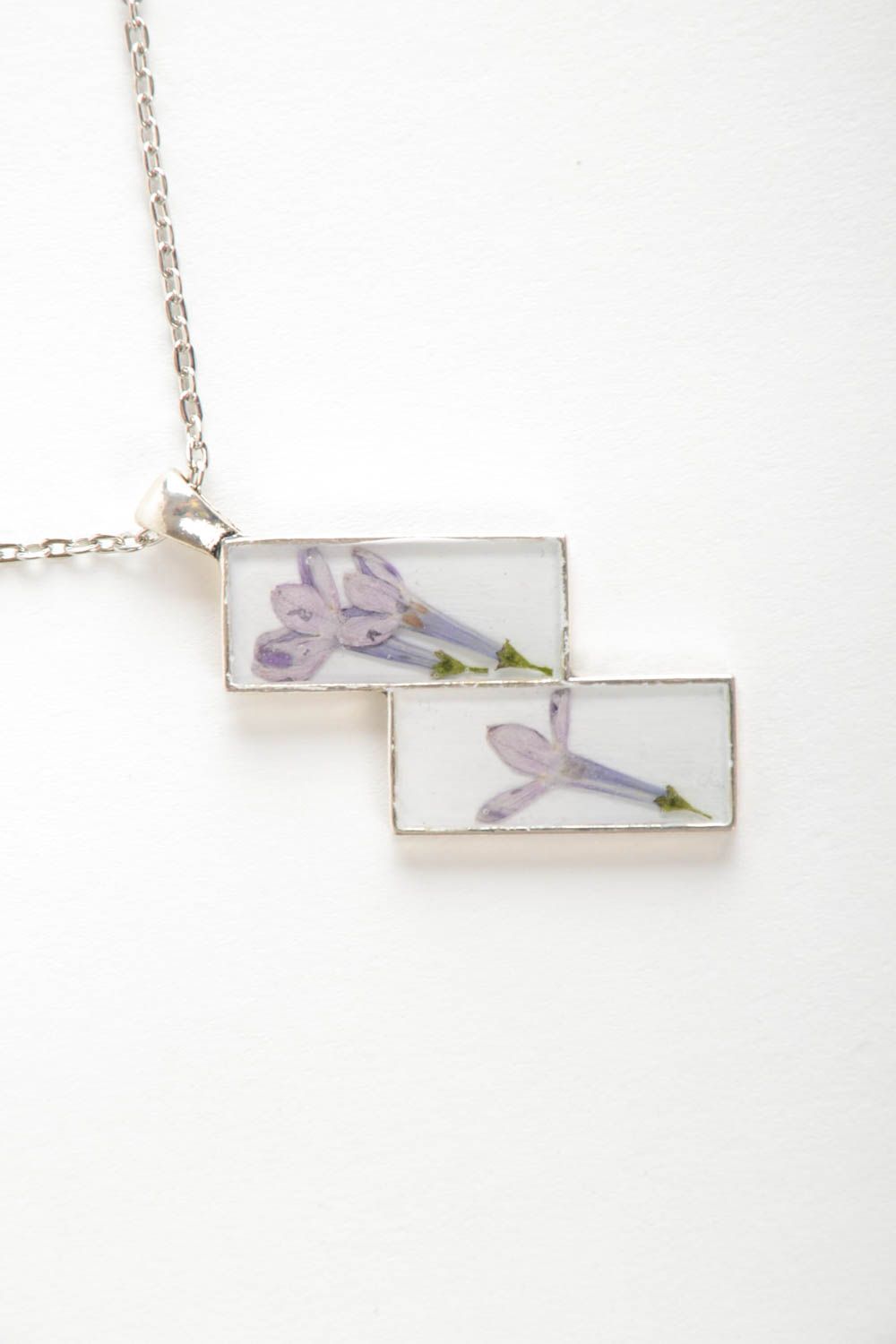 Unusual handmade designer botanical pendant with real flowers coated with epoxy photo 4