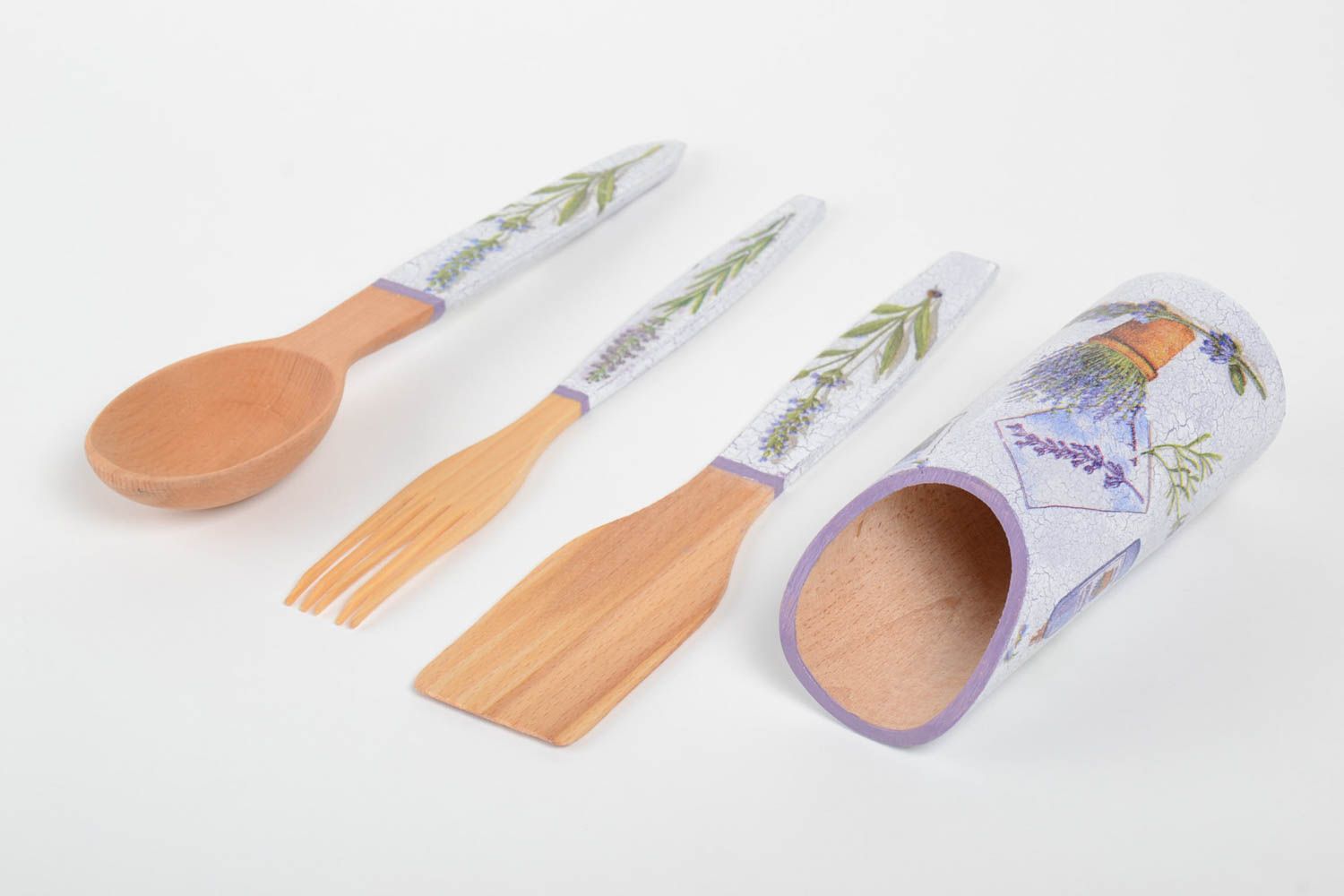 Handmade kitchen utensils set wooden spatula fork spoon decoupage ideas photo 5