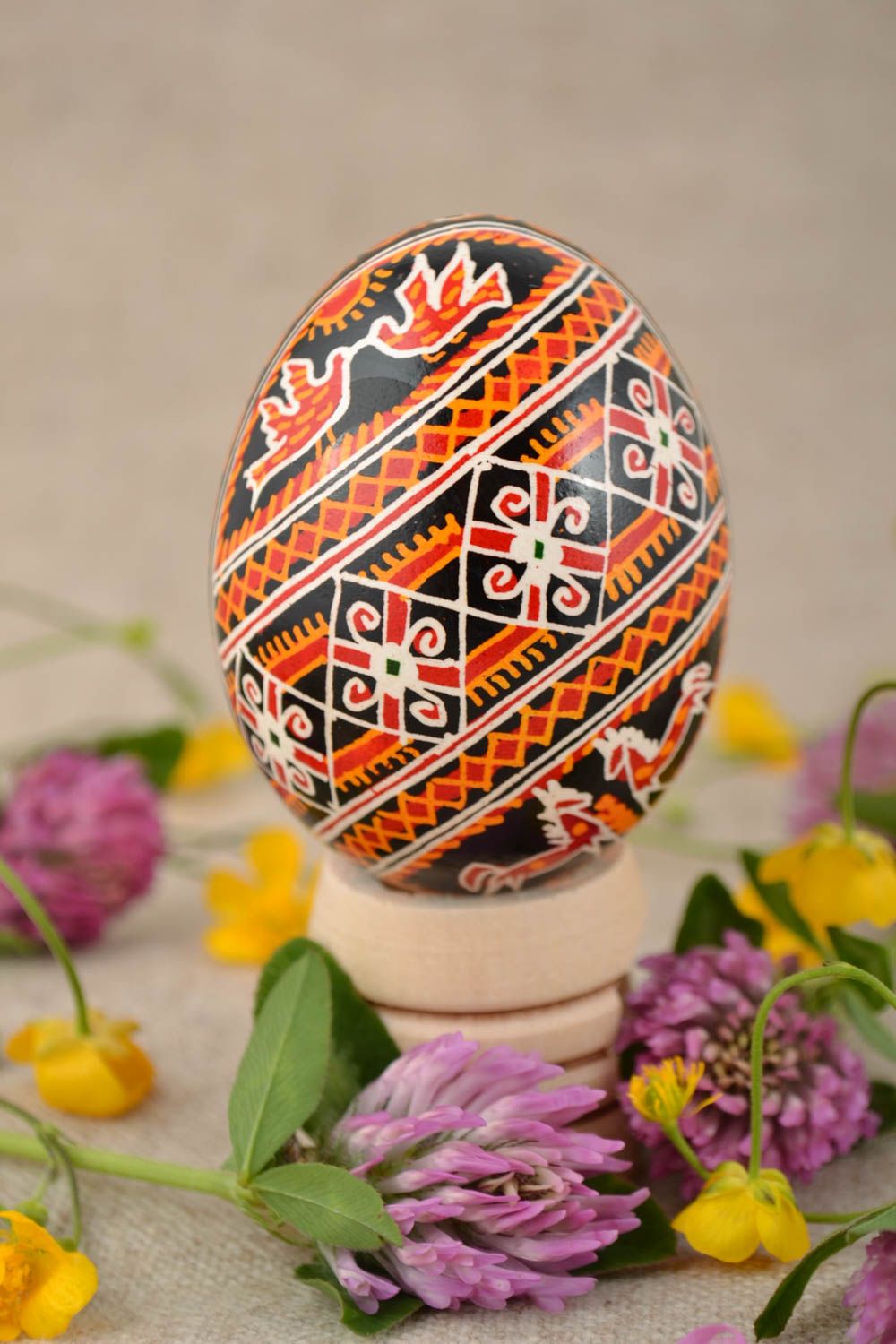 Easter chicken egg pysanka painted with acrylics beautiful handmade Easter decor photo 1