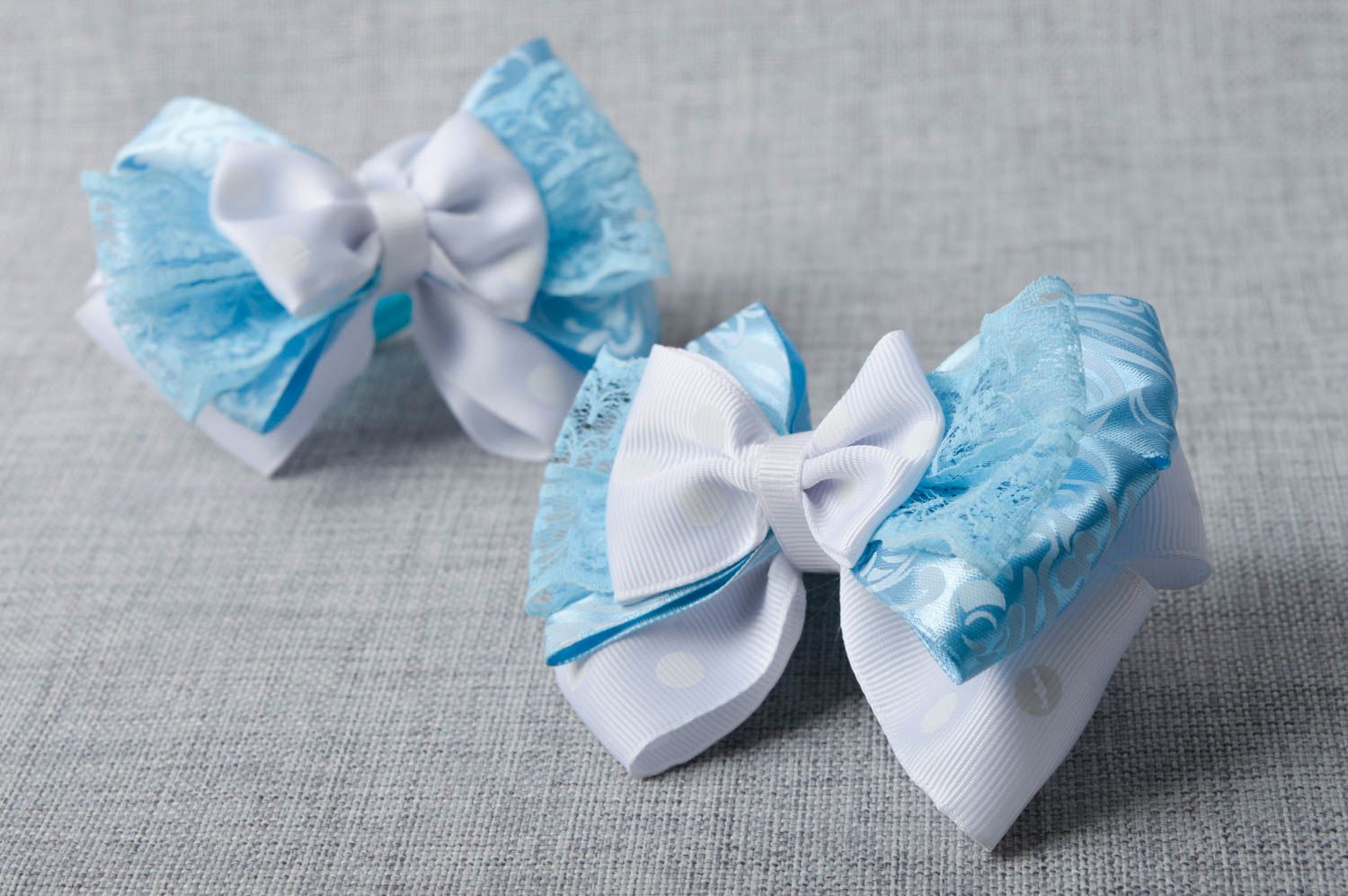 Handmade blue and white hair ties 2 accessories for kids unusual hair ties photo 1