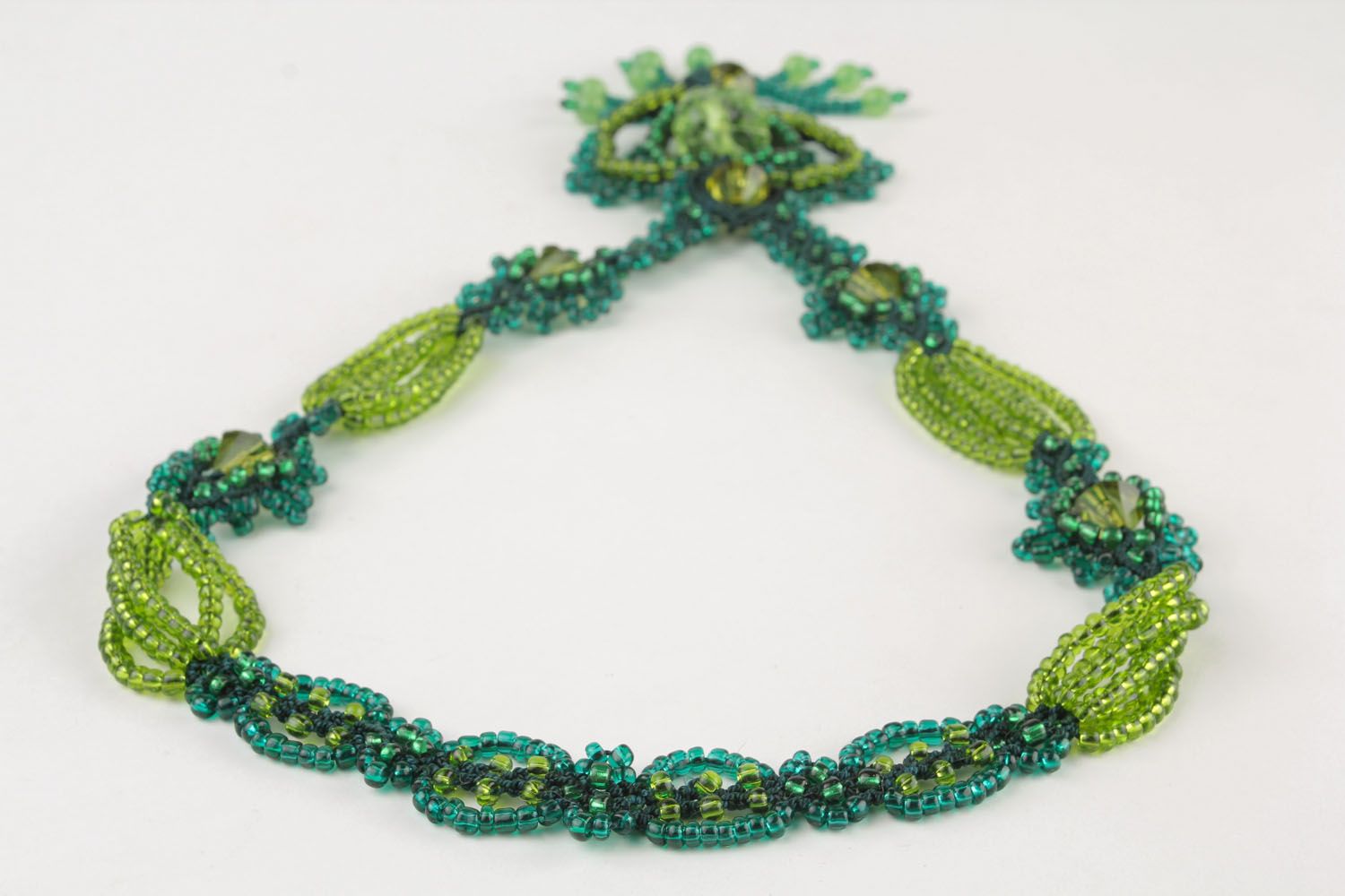Homemade necklace woven of beads and threads photo 5