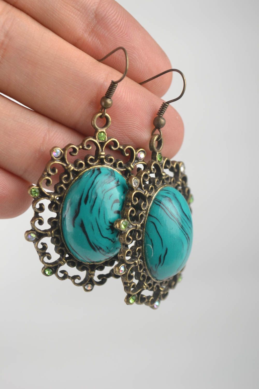 Boucles d'oreilles bleues ovales Bijou fait main vintage Cadeau pour femme photo 5