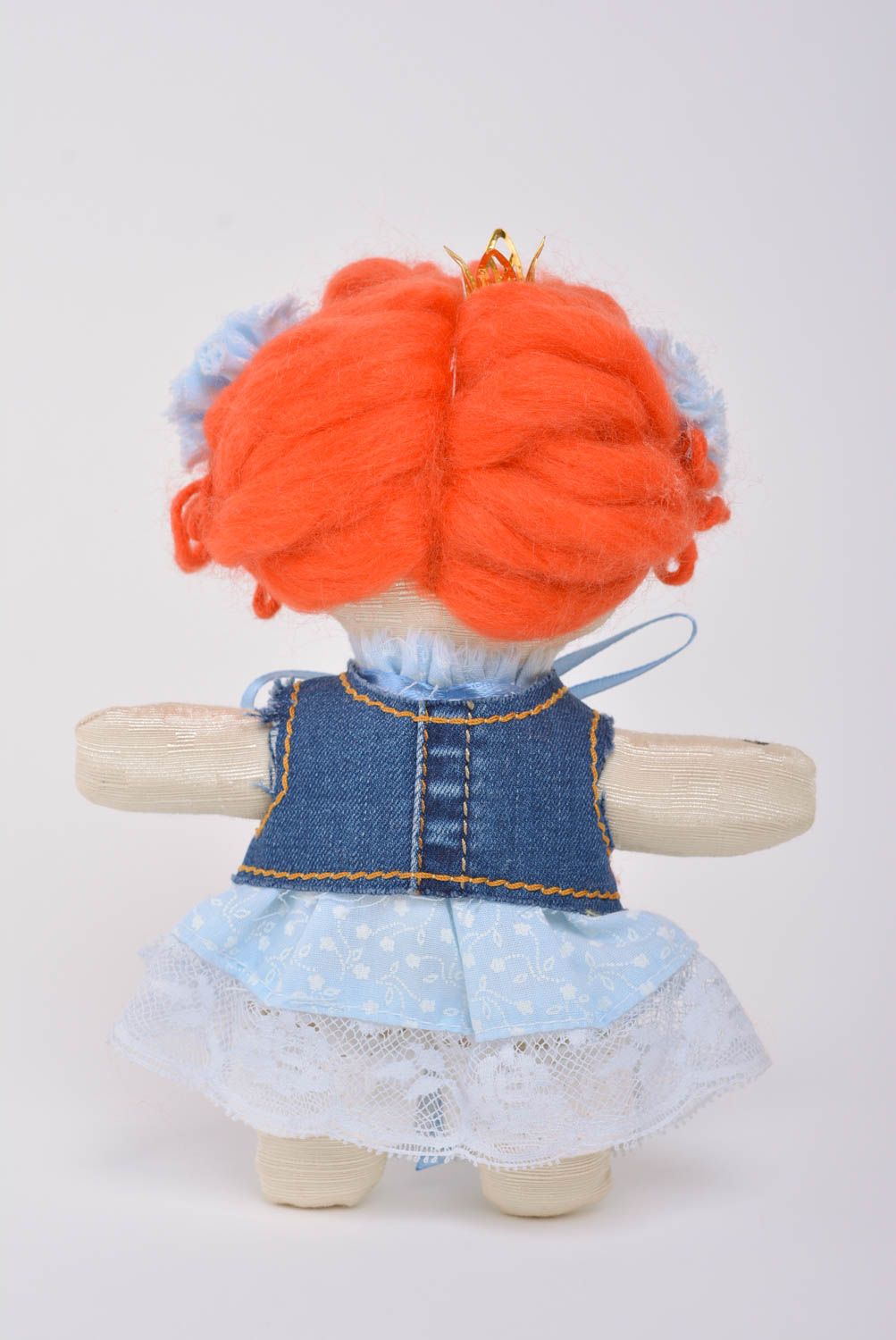 Beautiful funny handmade small fabric soft doll in dress for children photo 3