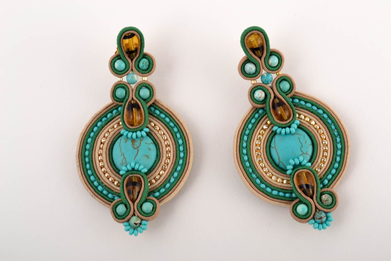 Handmade earrings in ethnic style beautiful cute earrings soutache accessory photo 2