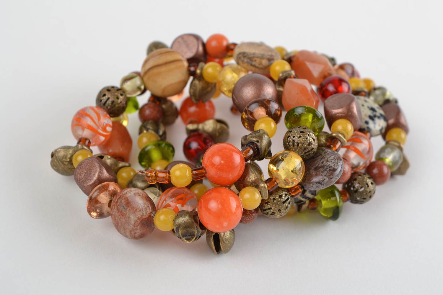 Handmade colorful multi row natural stone wrist bracelet with jasper aventurine photo 4