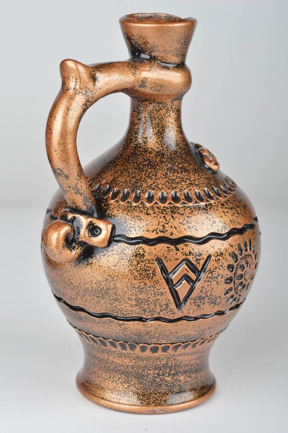 20 oz ceramic handmade golden wine pitcher carafe with handle 1,3 lb photo 5
