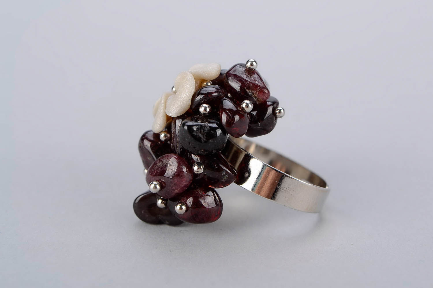 Ring with garnet and polymer clay photo 5