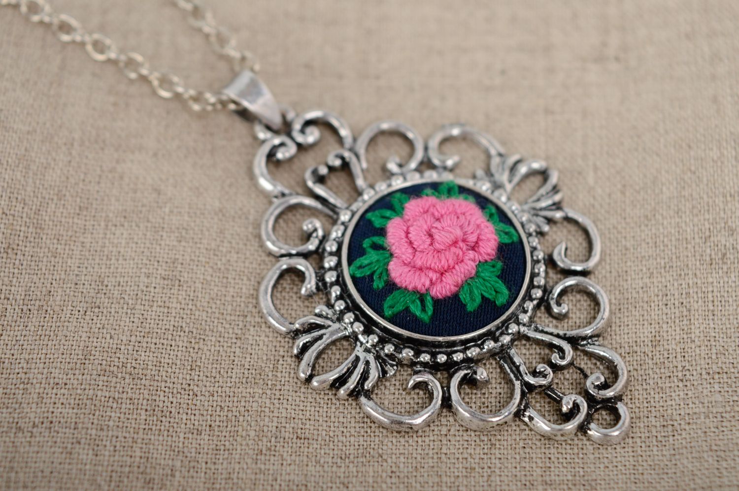 Unusual embroidered pendant in vintage style photo 3