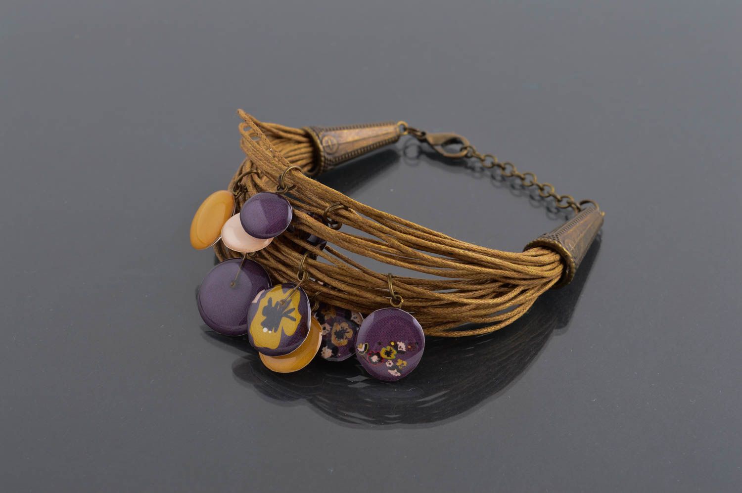 Bracelet lacets fait main Bijou original marron Accessoire pour femme design photo 1