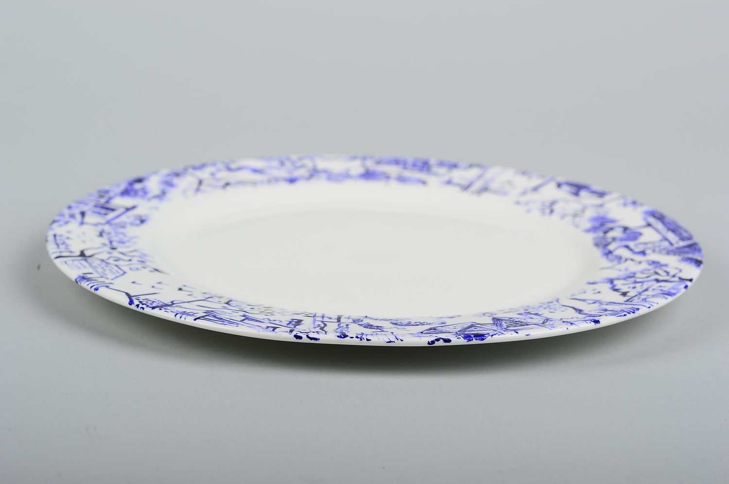 Белая тарелка ручной работы керамическая тарелка глиняная посуда с росписью фото 3