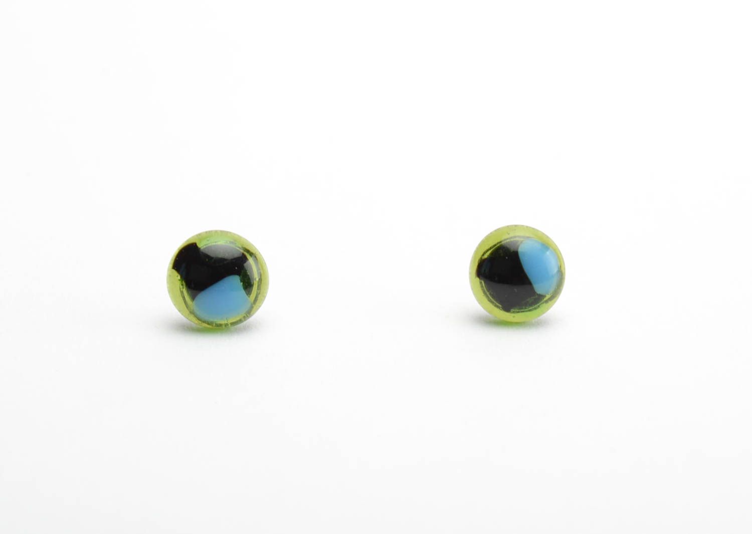 Stud earrings made of fusing glass green handmade designer beautiful jewelry photo 5