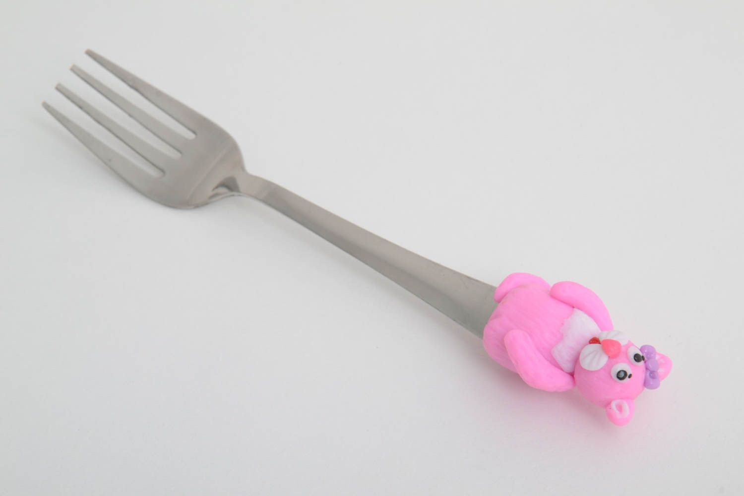 Tenedor de cocina artesanal rosado utensilio para comer regalo original  foto 2