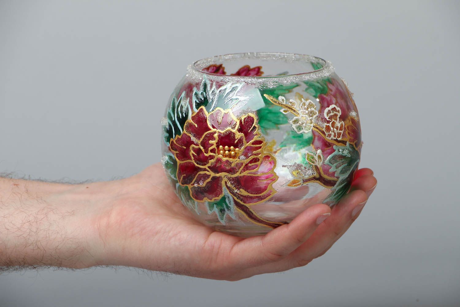 Vase en verre peint rond fait main photo 4
