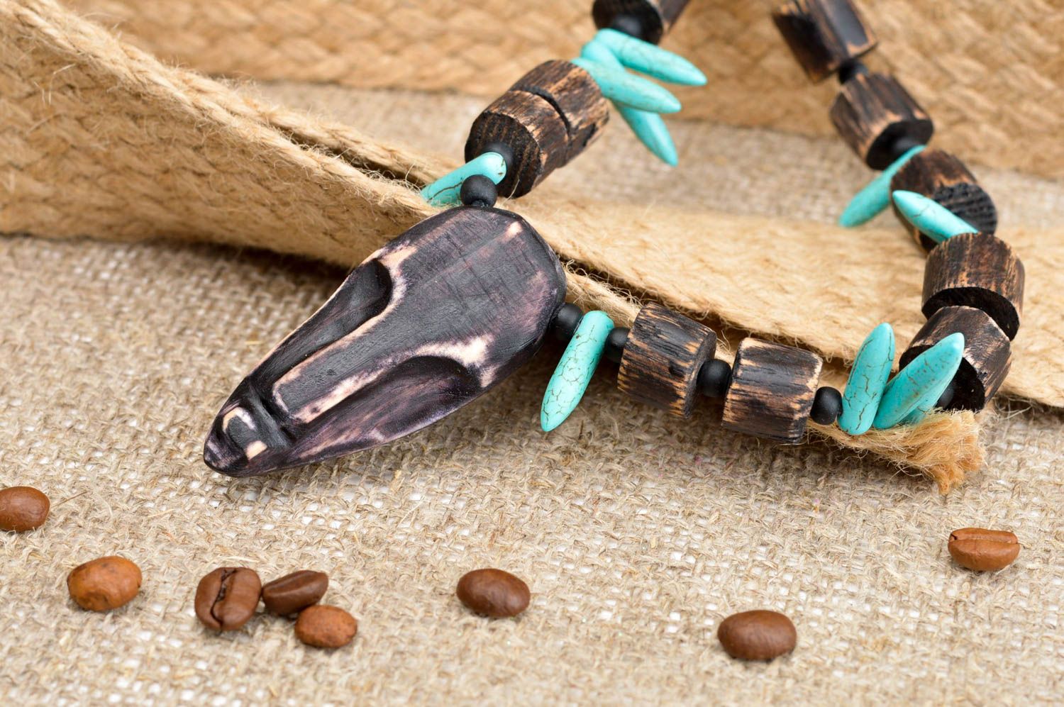 Handgefertigt Holz Halskette Kette Holzperlen Schmuck Collier ausgefallen foto 2