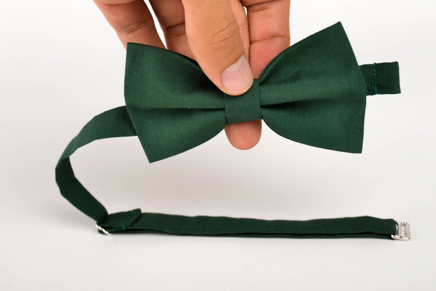 Corbata de lazo artesanal pajarita moderna en color verde accesorio unisex foto 5