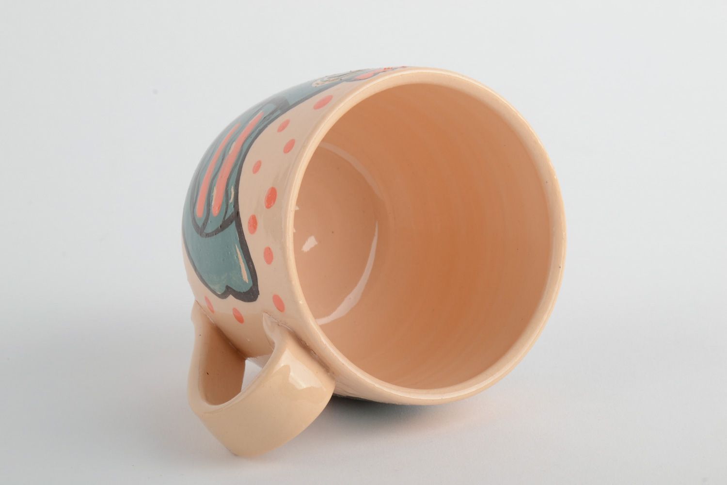 Глиняная чашка расписанная эмалью и покрытая глазурью  фото 4