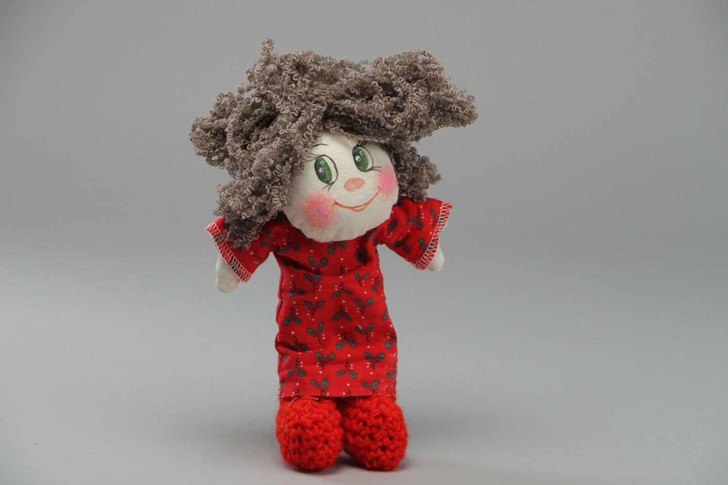 Handmade primitive soft doll sewn of coarse calico fabric for little children photo 1