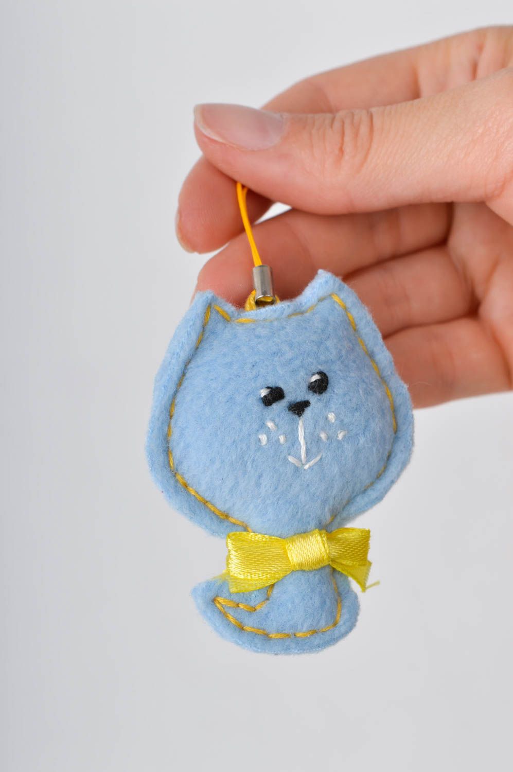 Porte-clé chat bleu Porte-clefs original en tissu polaire Petit cadeau mignon photo 2