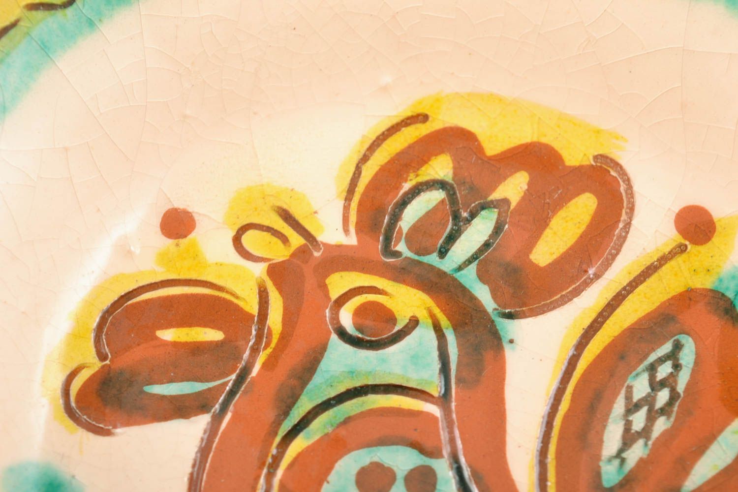 Assiette céramique peinte de glaçure décorative murale ronde avec coq faite main photo 3