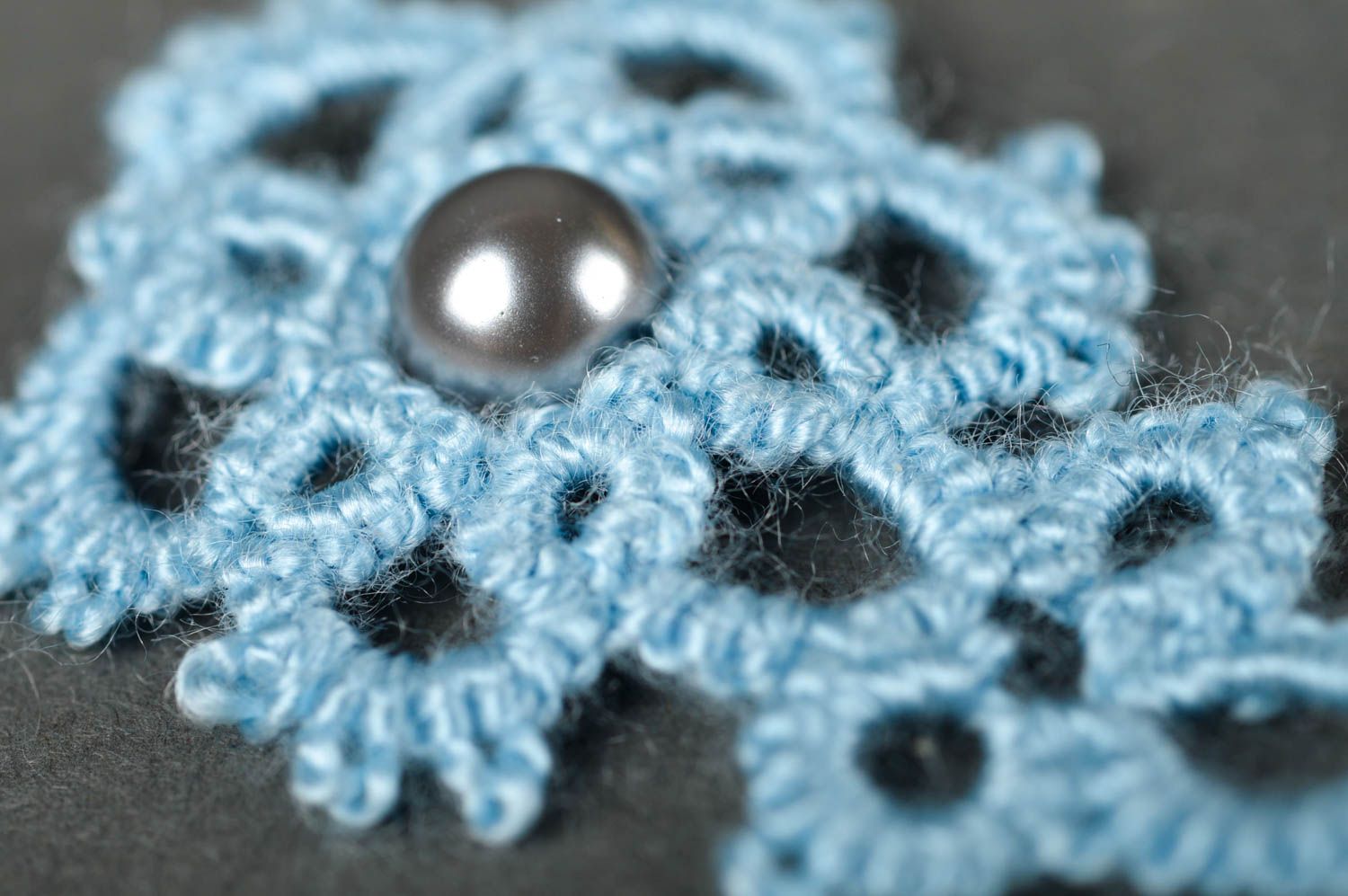 Handmade lace earrings stylish blue jewelry unusual designer accessories photo 4